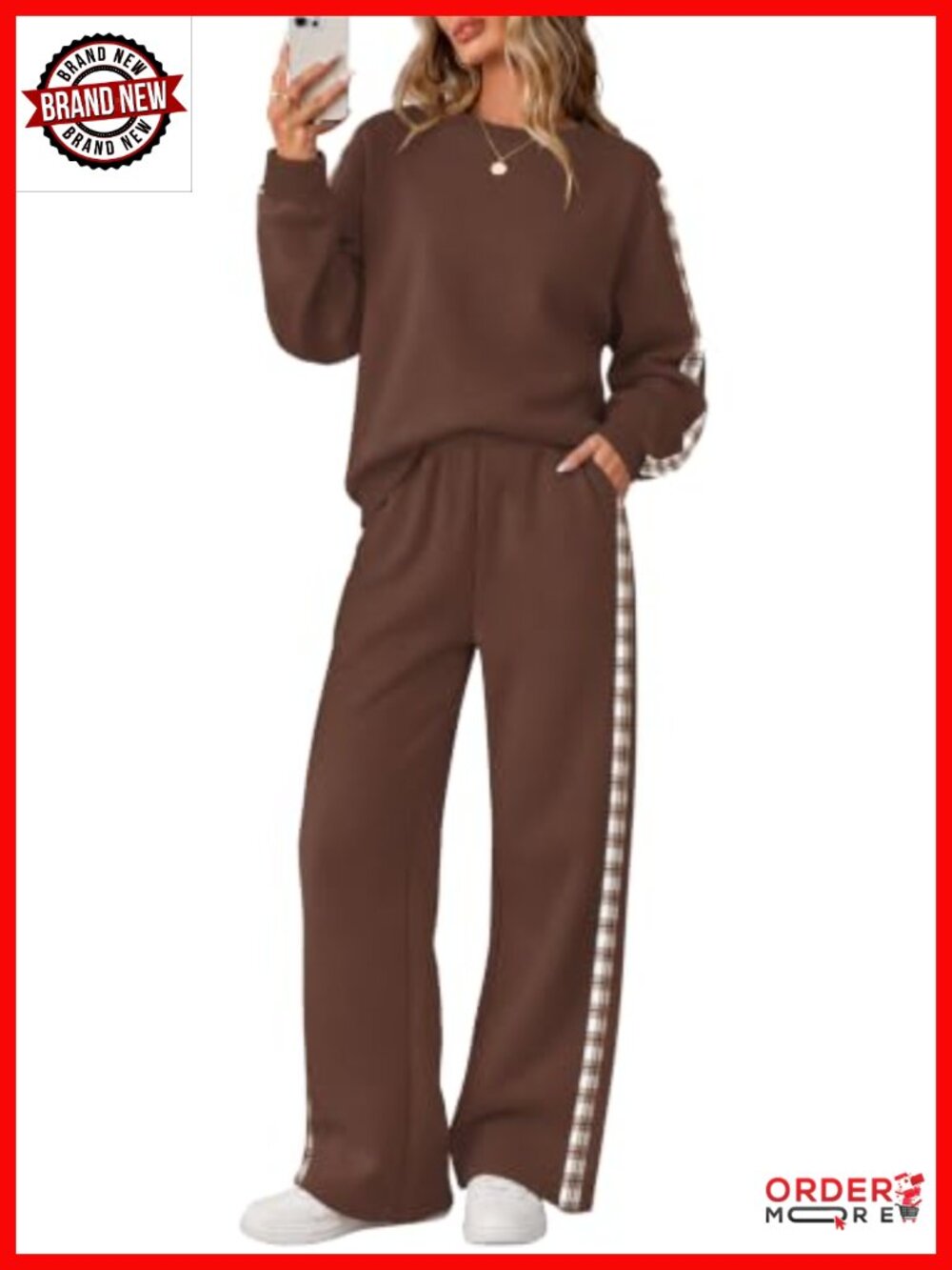 Womens 2 Piece Sweatsuit Set Brushed Fleece Wide Leg Lounge Set